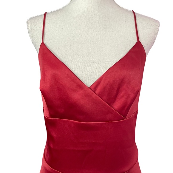 Embroidered Beaded Satin Dress 13 burgundy red underlay spaghetti strap Y2K - Picture 8 of 15